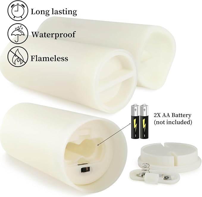 Set of 24 Waterproof Outdoor Flameless Candles,Realistic LED Candles with 4 Remote and Timer,(H 4" 5" 6" x D 2.2"),for Halloween Wedding Festival Decor.