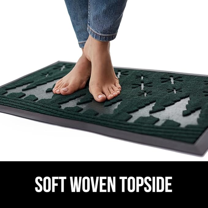 GORILLA GRIP 100% Waterproof All-Season WeatherMax Doormat 35x23, US Designed Natural Rubber, Stain and Fade Resistant, Low Profile Indoor Outdoor Door Mats, Easy Clean Patio Mat, Green Snowscape-Ruum Studio Home