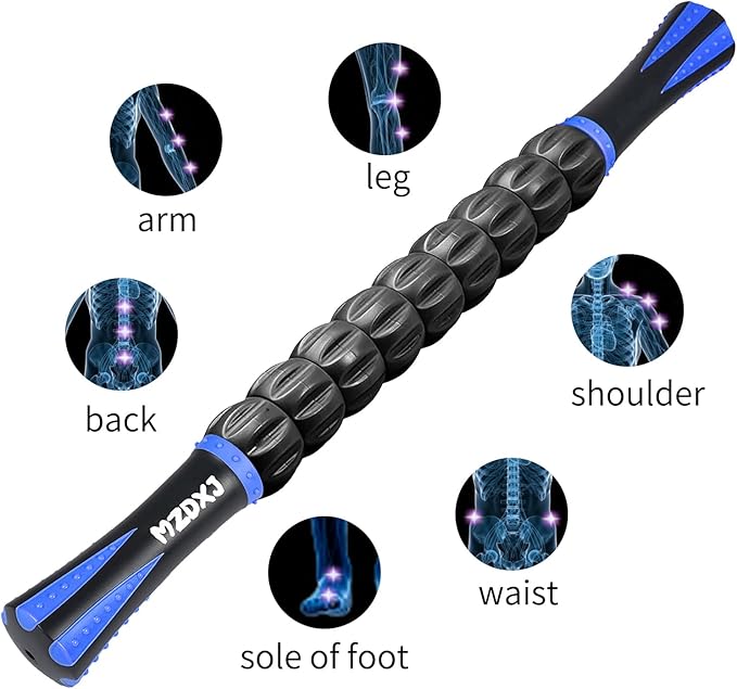 Muscle Roller Stick for Athletes - Deep Tissue Fascia Blaster & Roller Massager for Myofascial Pain Relief - Handheld Physical Therapy & Recovery Tool(Blue black-18 inch)-Ruum Studio Home