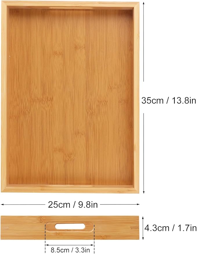 3 Pack Large Bamboo Serving Tray with Handles, 14 x 10 inch Wooden Dinner Tray, Home Kitchen Breakfast Trays for Living Room Bedroom Kitchen Dinner Table, Picnic-Ruum Studio Home