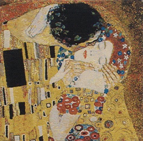 C Charlotte Home Furnishings Inc Kiss II Belgian Cushion Cover | Pure Cotton Decorative Cushion Case | Cushion Cover for Indoor Use | 17x17 Inch Cushion Cover for Living Room I by Gustav Klimt-Ruum Studio Home