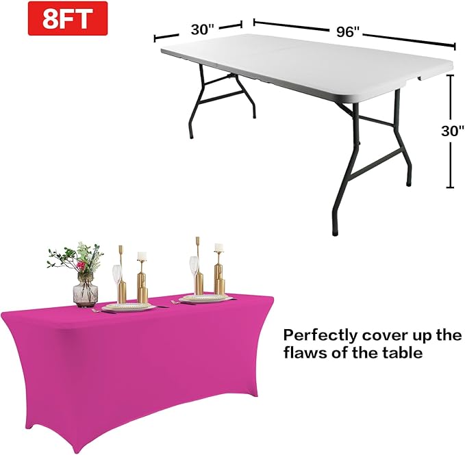 IVAPUPU 2 Pack 8FT Table Cloth for Rectangular Fitted Events Stretch Fuchsia Table Covers Washable Cover Spandex Tablecloth Protector for Party, Wedding, Cocktail, Banquet, Festival-Ruum Studio Home