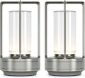 Portable Metal Table Lamp for Indoor/Outdoor ,Rechargeable Cordless LED Lamp, 3-Colour Infinitely Dimming Battery Powered Small Desk Lamp, Restaurant/Bedroom/Bar/Coffee/Camping Light (Sliver Set of 2)-Ruum Studio Home