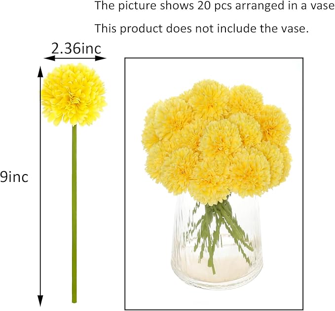 Kimura's Cabin 20Pcs Artificial Mums Flowers Fake Silk Chrysanthemum Balls Flower for Home Decor Easter Table Fall Bouquets Wedding Party DIY Decorations (Yellow)-Ruum Studio Home