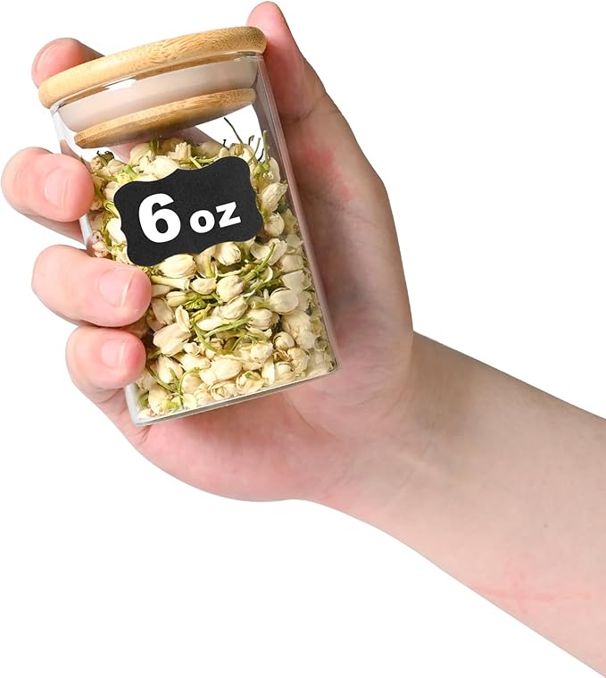 6oz Glass Food Storage Jars, Glass Jars with Bamboo Lids, Kitchen Storage Jars, Set of 6, Canisters with Airtight Lids for Spice, Coffee, Cookie, Pantry Organizers-Ruum Studio Home