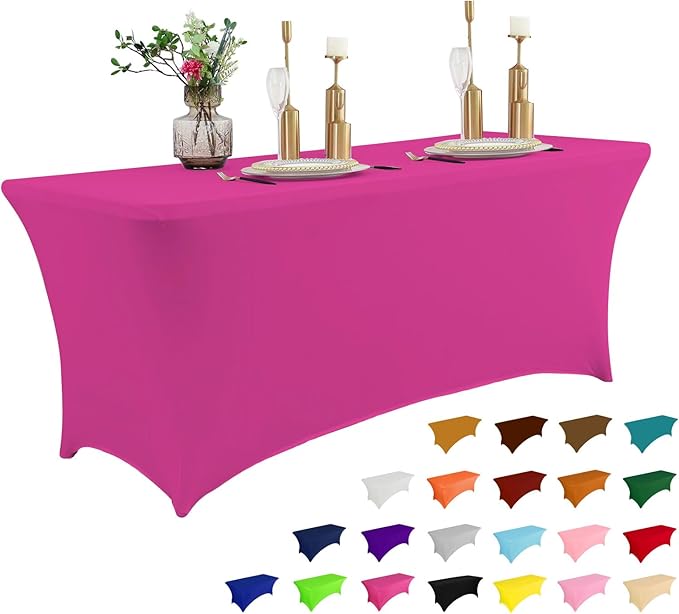 IVAPUPU 4FT Table Cloth for Rectangular Fitted Events Stretch Fuchsia Table Covers Washable Cover Spandex Tablecloth Protector for Party, Wedding, Cocktail, Banquet, Festival-Ruum Studio Home