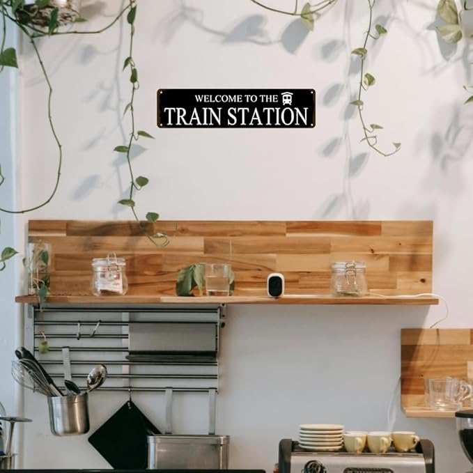 Rustic Train Station Sign Vintage Metal Tin Sign Welcome To The Train Station Signs Train Decor Home Bar Pub Poster Wall Art Decorative 4x16 Inch-Ruum Studio Home