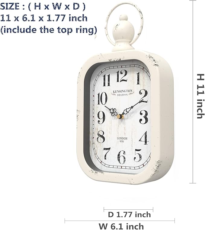 Menterry Small Retro Rectangle Wall Clock, White Antique Vintage Style, Battery Operated Silent Decor Wall Clocks for Farmhouse,Bedroom,Kitchen,Bathroom (11" H x 6.1" W)-Ruum Studio Home