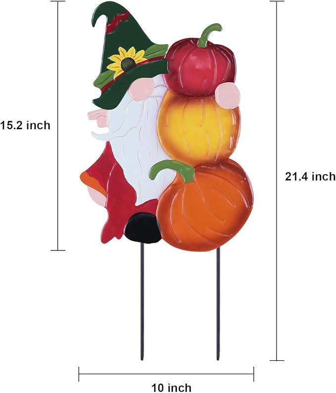 YEAHOME Fall Decorations Outdoor, Metal Gnome with Pumpkin Decorative Garden Stakes for Fall Decor, Autumn Yard Signs for Home Outside Garden Lawn Porch, Thanksgiving Decorations Outdoor (YHMD-476)-Ruum Studio Home