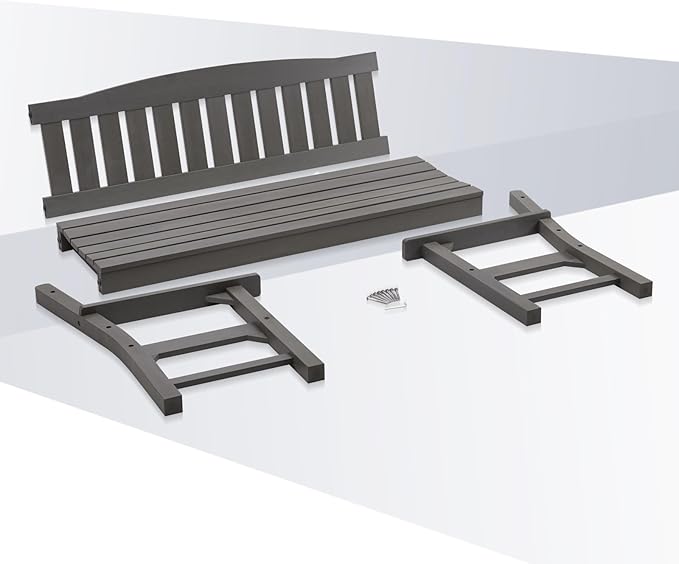 Psilvam 3-Person Outdoor Memorial Bench, All-Weather Poly Lumber Garden Bench, Rot-Resistant Outdoor Patio Bench for Park,Porch,and Church(Grey)-Ruum Studio Home