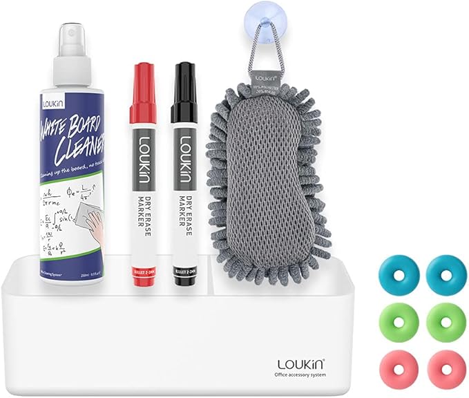 loukin Magnetic Marker Holder Set, Dry Erase Accessory Tray Set, Remote Control Holder, Magnetic Storage Organizer for Whiteboard, Glass or Refrigerators (White)-Ruum Studio Home