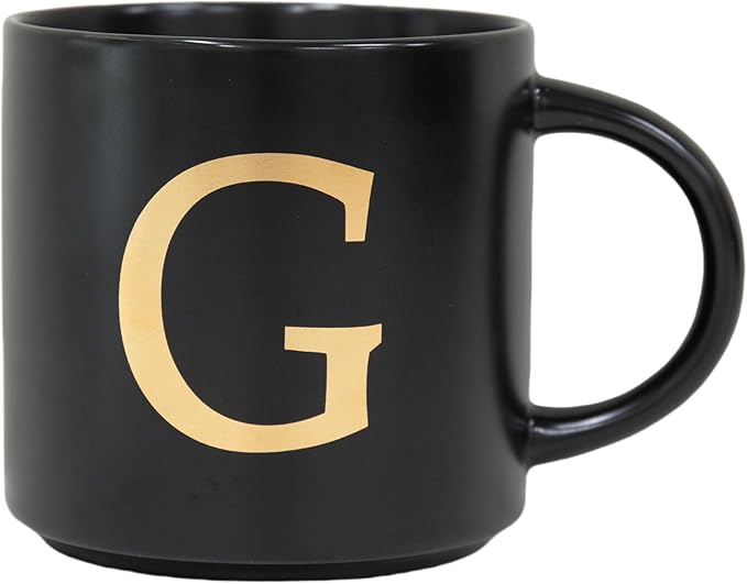 COLLECTIVE HOME - Monogram Ceramic Mugs, 15 oz Golden Initial Black Coffee Cups, Elegant Alphabet Tea Mugs, Elegant Personalized Mug with Gift Box, Unique Mug with Double Side Capital Lette (G)-Ruum Studio Home