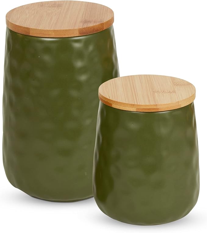 DII Kitchen Accessories Collection, Textured Matte Ceramic Canister Set, Sage, Dimple, 2 Piece-Ruum Studio Home