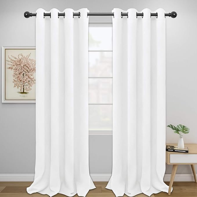 Easy-Going Blackout Curtains for Bedroom, Solid Thermal Insulated Grommet and Noise Reduction Window Drapes, Room Darkening Curtains for Living Room, 2 Panels (52x108 in,White)-Ruum Studio Home