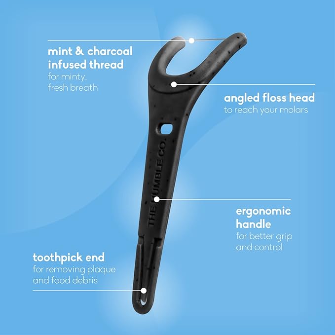 The Humble Co. Floss Picks (200 Count) – Plant Based Dental Floss Picks with Grip Handle for Superior Oral Care, Dental Hygiene, and Gum Health, Cruelty Free Tooth Floss Picks (Charcoal)-Ruum Studio Home