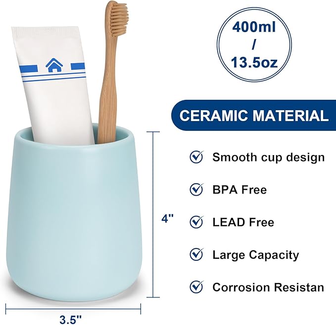Bathroom Tumbler Cup Ceramic 13.5oz Reusable Toothbrush Cup 400ml,Toothbrush Holder Adequate for Your Bathroom (Cyan)-Ruum Studio Home