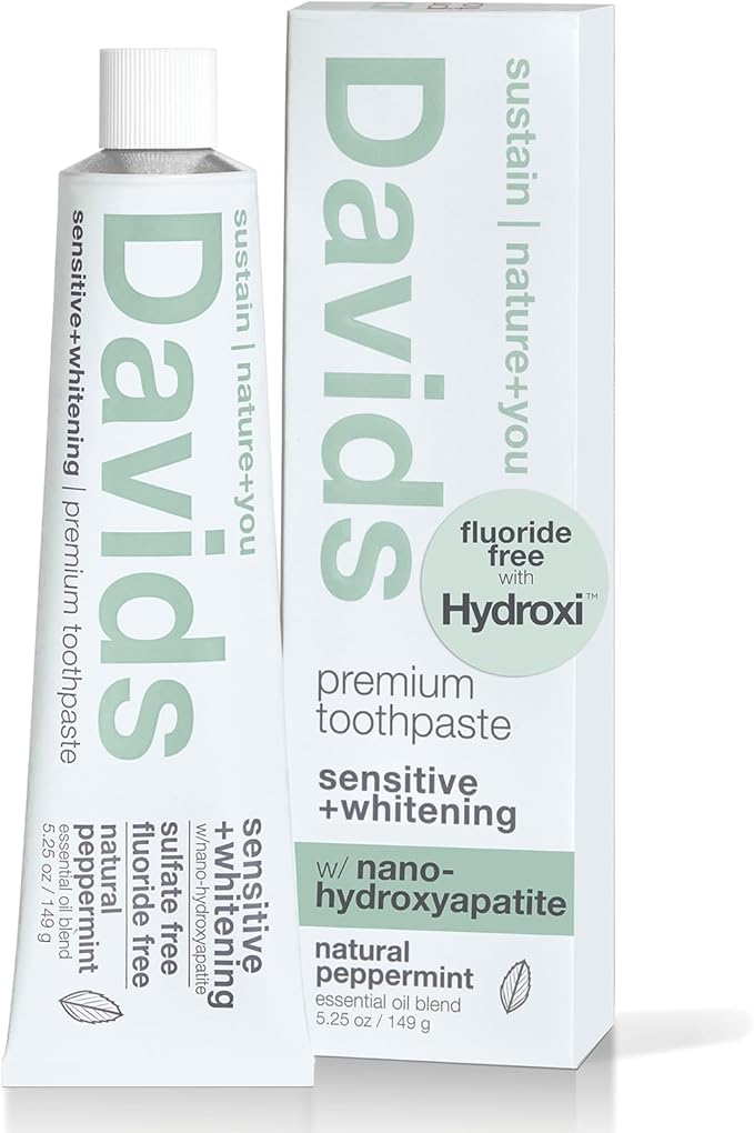 Davids Hydroxi Fluoride Free Nano Hydroxyapatite Toothpaste for Remineralizing Enamel & Sensitive Relief, Whitening, Antiplaque, SLS Free, Natural Peppermint, 5.25oz, Made in USA-Ruum Studio Home