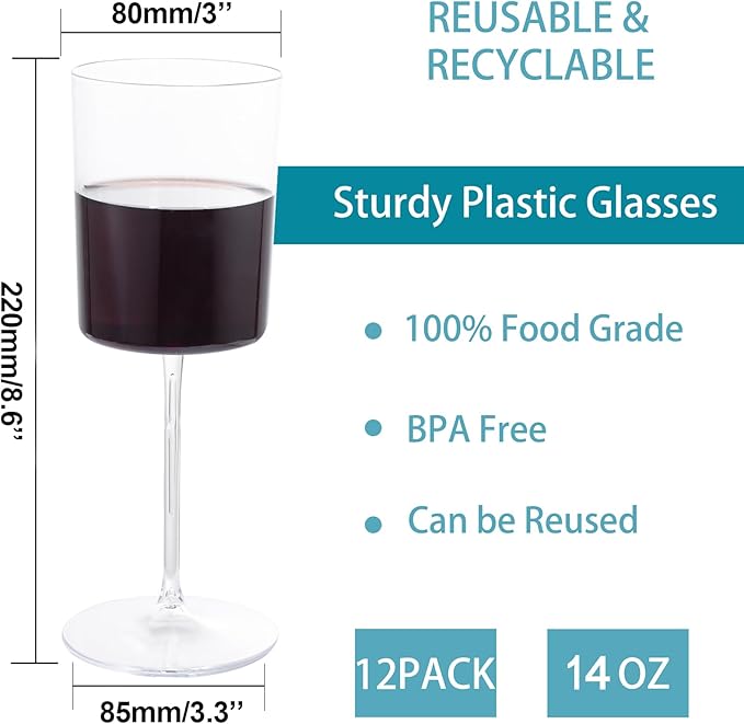 Ciaell 12 Pack Clear Plastic Wine Glasses - 14Oz Plastic Wine Glasses with Stem - Disposable Stemmed Wine Glass for Parties & Weddings & Outdoor-Ruum Studio Home