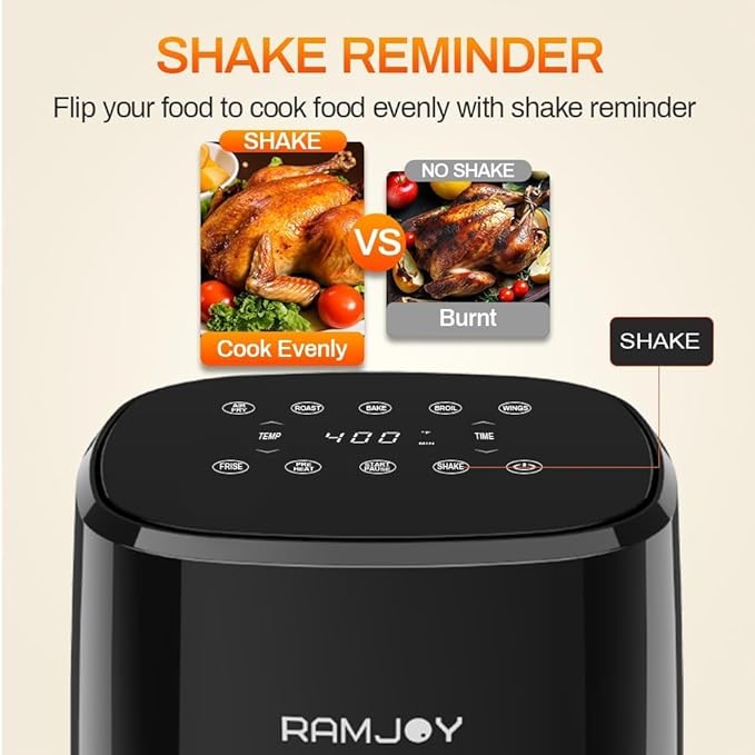 Air Fryer 3.8 Quarts for 1-2 people, 8-in-1 Functions, Air Fry, Roast, Bake, Broil, Preheat, Shake, Digital Small Air Fryer, Nonstick Dishwasher-Safe Basket, Compact Air Fryers, Black-Ruum Studio Home