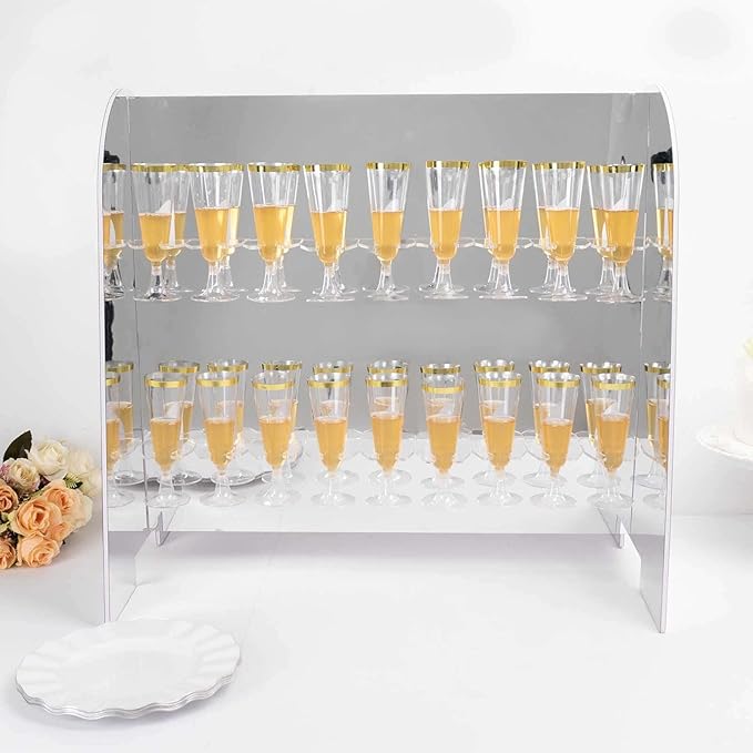 Tableclothsfactory Silver Mirror Finish 2-Tier Wine Glass Stemware Rack, 18 Champagne Flute Holder Foam Board Stand - 25"-Ruum Studio Home
