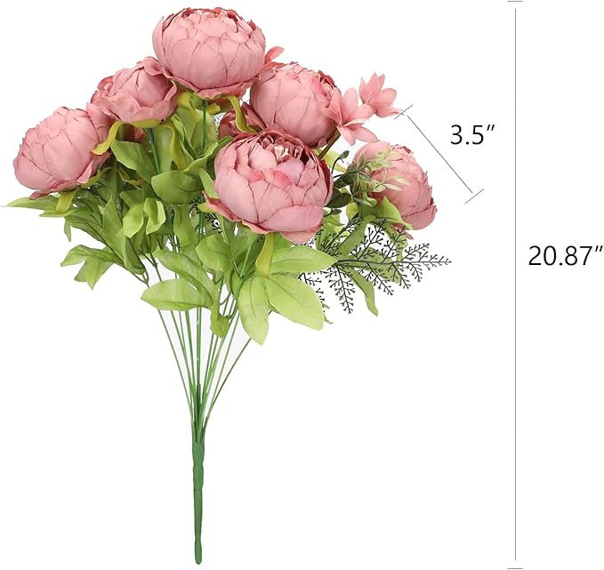 Duovlo Artificial Peony Silk Flowers Fake Flowers Vintage Wedding Home Decoration,Pack of 1 (Rosy Brown)-Ruum Studio Home