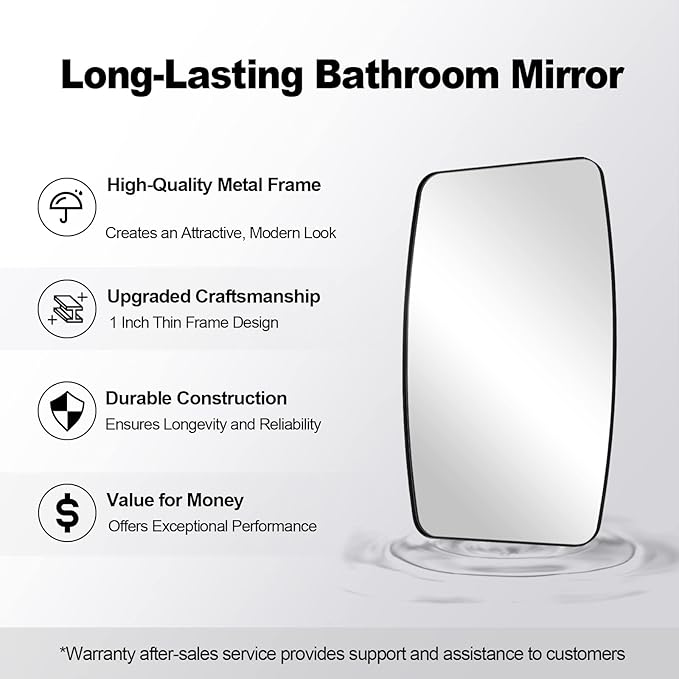 ANDY STAR 30x40” Black Bathroom Mirror, Oblong Vanity Mirror with Stainless Steel Metal Frame, Matte Black Oval Mirror for Over Sink, Modern Anti Rust Wall Mounted-Ruum Studio Home