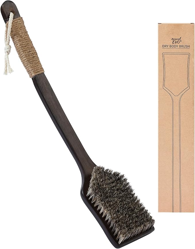 Back Scrubber Shower Brush,Dry Brushing Body Brush with 17.7 Inch Curved Long Handle, Natural Bristles for Lymphatic Drainage, Soft & Stiff Bristles Available (Medium-Soft Horsehair)-Ruum Studio Home