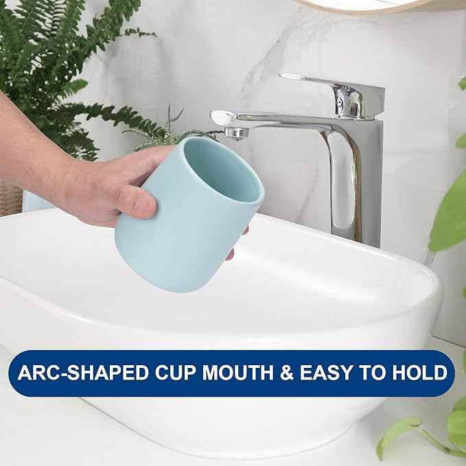 Bathroom Tumbler Cup Ceramic 13.5oz Reusable Toothbrush Cup 400ml,Toothbrush Holder Adequate for Your Bathroom (Cyan)-Ruum Studio Home