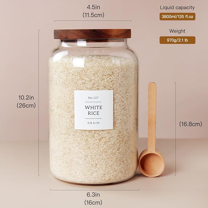 2 PCS Large Glass Jar with Airtight Lid, Glass Food Storage Jars for Tea,Spice,Cereal, Egg,Flour,Coffee and More(1 gallon/4000 ml)-Ruum Studio Home
