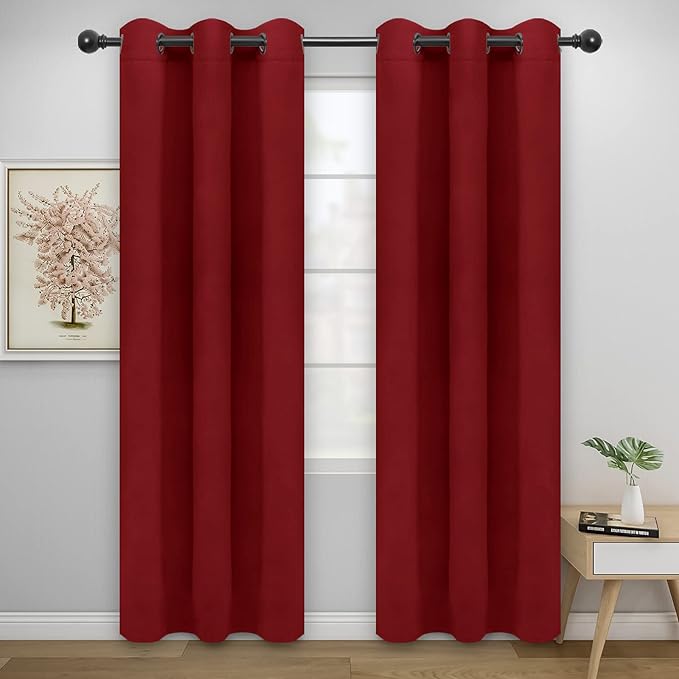 Easy-Going Blackout Curtains for Bedroom, Solid Thermal Insulated Grommet and Noise Reduction Window Drapes, Room Darkening Curtains for Living Room, 2 Panels(42x84 in, Christmas Red)-Ruum Studio Home