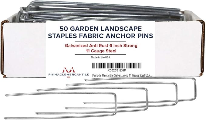 Pinnacle Mercantile USA Made 50 Pack Garden Landscape Staples Weed Barrier Fabric Stakes Galvanized 6 inch Pins Anti Rust Sod Staple 11 Gauge Steel-Ruum Studio Home