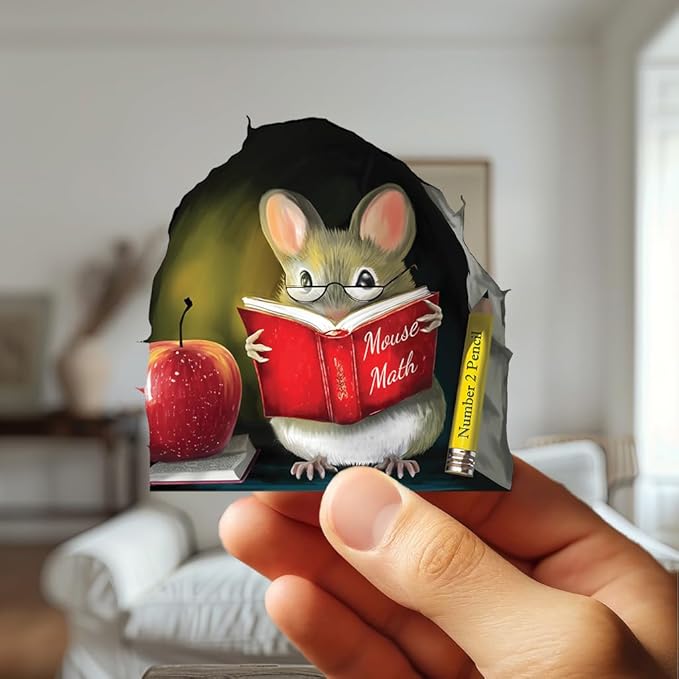Teachers Pet Mouse Reading Book Wall Sticker Decal – Kids Room, Classroom, Home Decor, Bookcase, Book Lover Gift, Children's Bedroom, Nursery, Cute Mouse, MICESTERPIECE-Ruum Studio Home