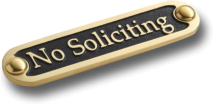 No Soliciting Brass Door Sign. Traditional Style Home Décor Wall Plaque Handmade By The Metal Foundry UK.-Ruum Studio Home