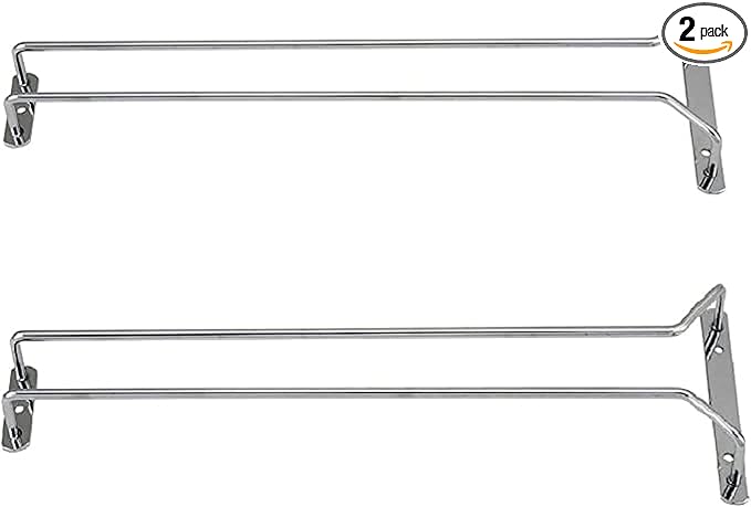 TrueCraftware- 16-Inch Wine Glass Rack Chrome Finish Set of 2- Stemware Rack Wire Hanging Rack Under Cabinet Wine Glass Stemware Holder Glass Storage Hanger Organizer for Kitchen and Bar-Ruum Studio Home