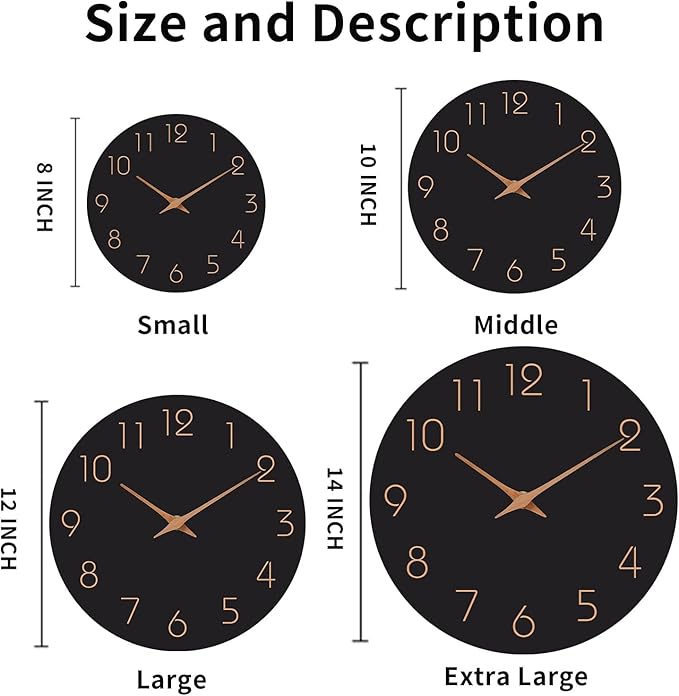 Mosewa Wall Clock Battery Operated 10 Inch Black Silent Non Ticking Simple Minimalist Style Rose Gold Numbers Decorative for Living Room Kitchen Home Office Bathroom-Ruum Studio Home