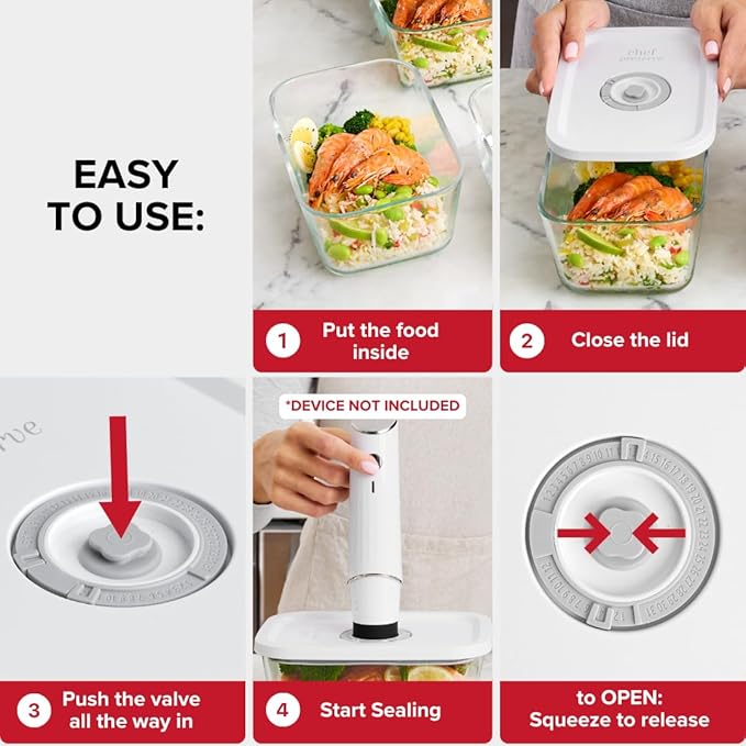 Chef Preserve Glass Vacuum Seal Containers for Food Storage, Made For Compact Vacuum Sealer, 3pcs set [1x Small, 1x Medium, 1x Large] Works With Handheld Vacuum Sealer Machine-Ruum Studio Home
