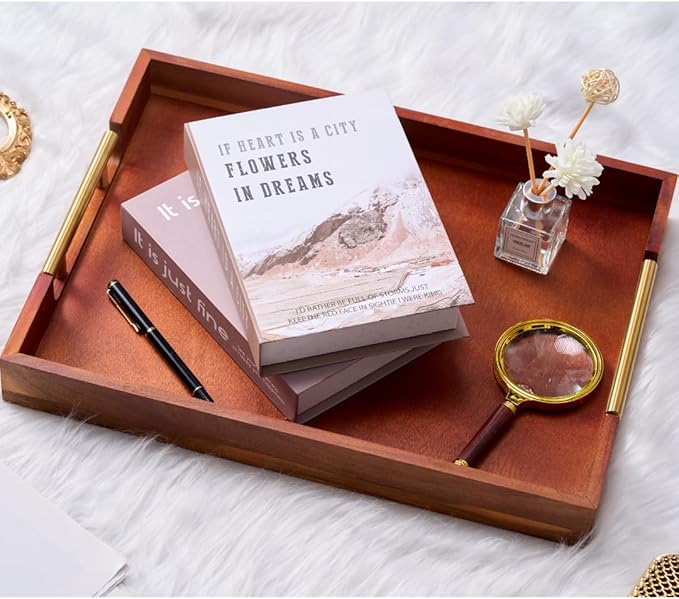 Premium Acacia Wood Ottoman Tray, 17x13 inches Large Serving Tray, Decorative Coffee Table Tray with Metal Handles, Ideal for Breakfast in Bed, Appetizers, Kitchen & Living Room Decor-Ruum Studio Home