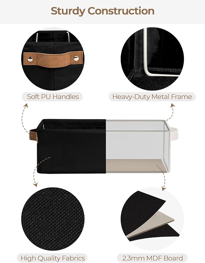 StorageWorks Narrow Storage Bins, Small Basket for Closet and Shelves, Fabric Organizer with Handles, Toilet Paper Storage, Black, 2-Pack-Ruum Studio Home