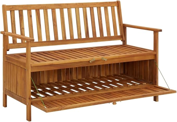 vidaXL 47.2" Patio Storage Bench, Solid Acacia Wood, Outdoor Garden Furniture with Ample Storage Space and Comfortable Seating-Ruum Studio Home