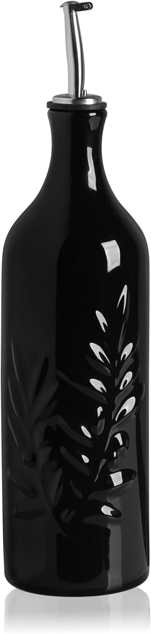 Sweejar Large Ceramic Olive Oil Dispenser Bottle, 24 Oz Relief Opaque Oil Cruet Protects Oil To Reduce Oxidation, Storage Vinegar, Soy Sauce, Coffee Syrup, Liquids, Set of 1 (Black)-Ruum Studio Home