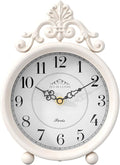 Vintage White Table Clock, Desk and Shelf Mantel Clock, French Rustic Antique Style Decor Clocks, for Farmhouse, Bedroom, Living Room, Bedside, Gift (9" H x 6.3" W)-Ruum Studio Home