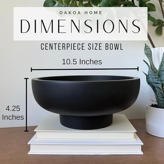 OAKOA Concrete Black Decorative Bowl for Home Decor - Black Fruit Bowl - Modern Pedestal Coffee Table Bowl for Entryway Table-Ruum Studio Home