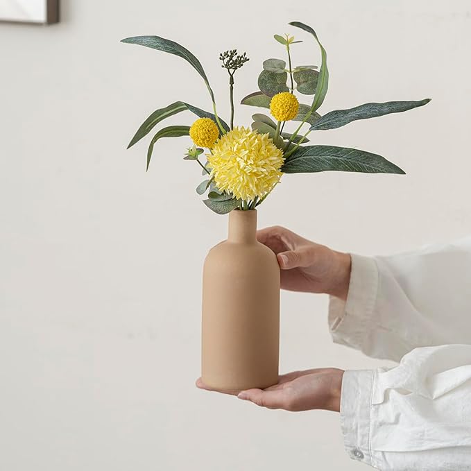 Modern Ceramic Vase Set, Neutral Colors, Decorative Vases for Home Shelf Decor, 4 Piece Collection (Coffee Mix Set 4)-Ruum Studio Home