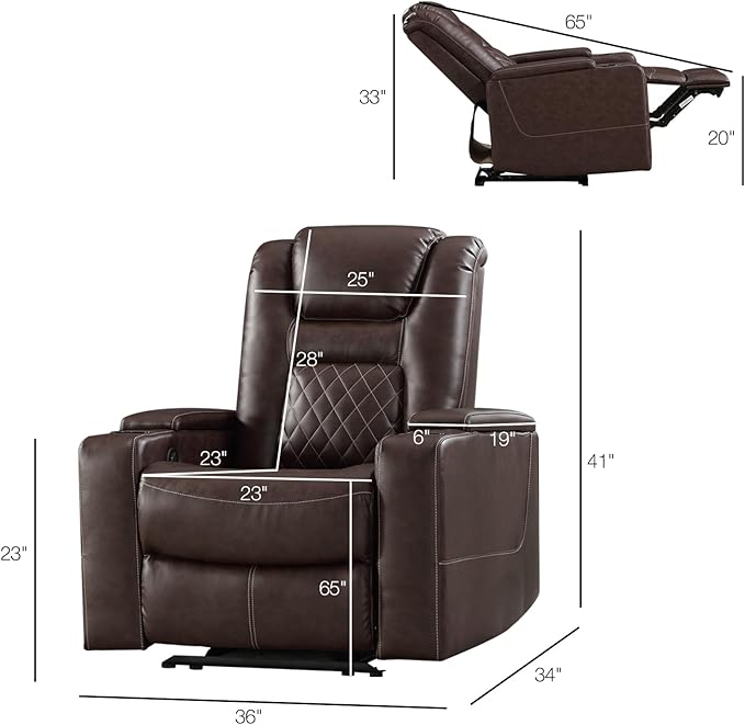 CANMOV Electric Power Recliner Chair Set of 2, Breathable Leather Home Theater Seating with Hidden Arm Storage, Power Recliner Chair for Living Room with USB Ports and Cup Holders,Red Brown-Ruum Studio Home