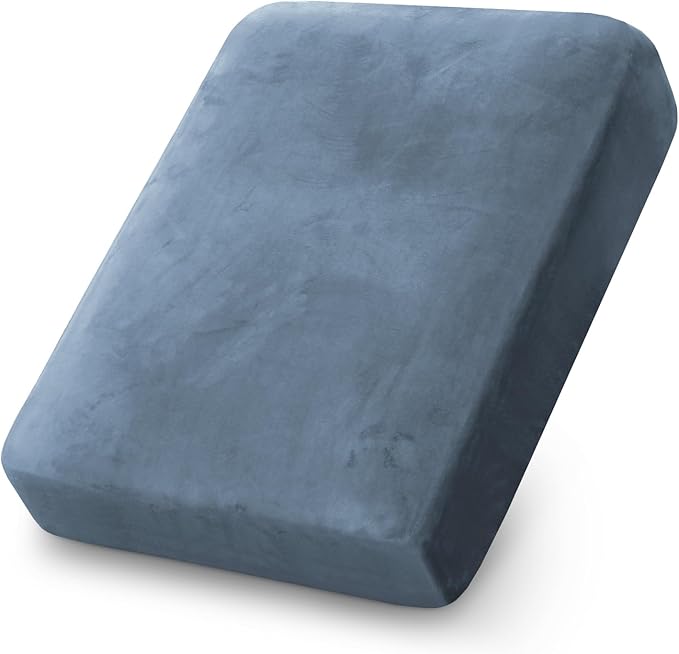 PrinceDeco Stretch Velvet Couch Cushion Cover,Soft Cushion Slipcover for Chair Cushion Fitted Sofa Cover Furniture Protector for Sectional Cushion Cover (Width Up to 29.5", Stone Blue)-Ruum Studio Home