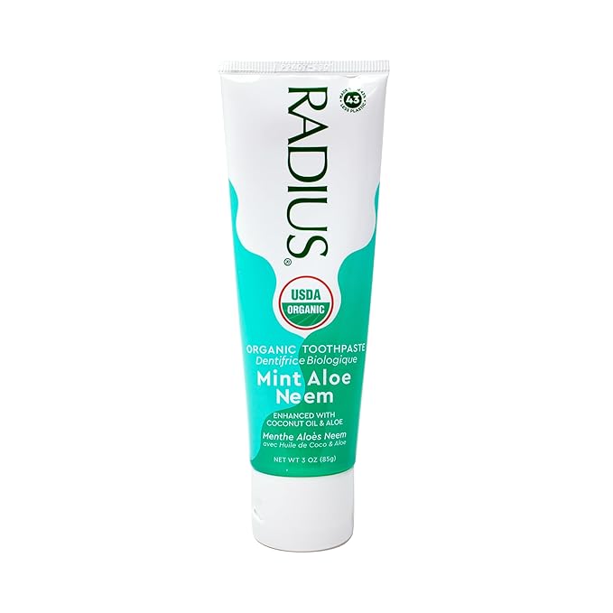 RADIUS Toothpaste, Mint Aloe Neem, 3 oz, USDA Organic Non-Toxic Chemical-Free Gluten-Free, Designed to Improve Gum Health & Prevent Cavities, Pack of 1-Ruum Studio Home