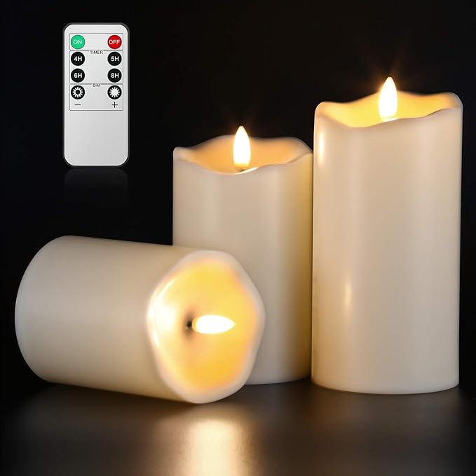 Flickering Flameless Candles with Remote, Most Realistic Battery Operated Candles, Set of 3 LED Candles with Timer for Home Wedding Halloween Christmas Decoration-Ruum Studio Home