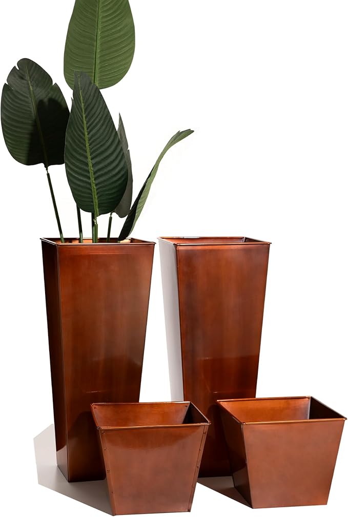 28in Tall Metal Copper Square Planter Galvanized Steel Metal Planters for Indoor/Patio Deck Garden Entrance Planter-Ruum Studio Home