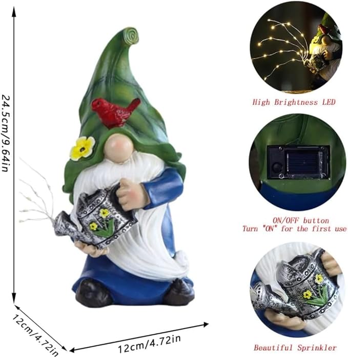 Garden Gnomes Outdoor with LED Solar Light - 11’’Spring Gnomes Decorations for Home/Yard/Patio with Lantern - Solar Garden Statues (Teapot gnome)-Ruum Studio Home
