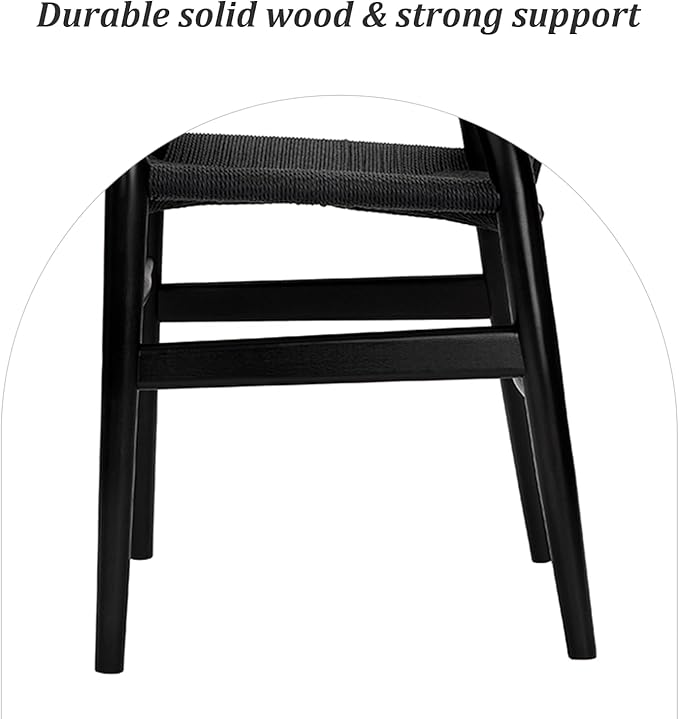 Wishbone Chair Natural Solid Wood Dining Chair/Hans Vegner Y Chair Rattan and Wood Accent Armrest Chairs Set of 4 (Ash Wood - Black)-Ruum Studio Home